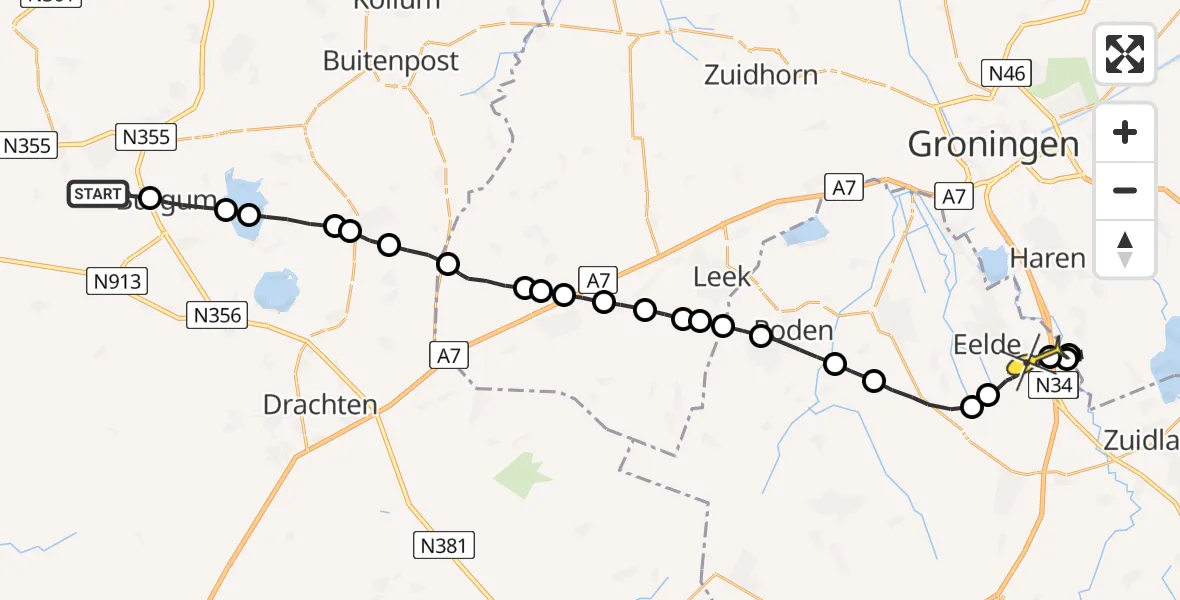 Routekaart van de vlucht: Lifeliner 4 naar Eelde