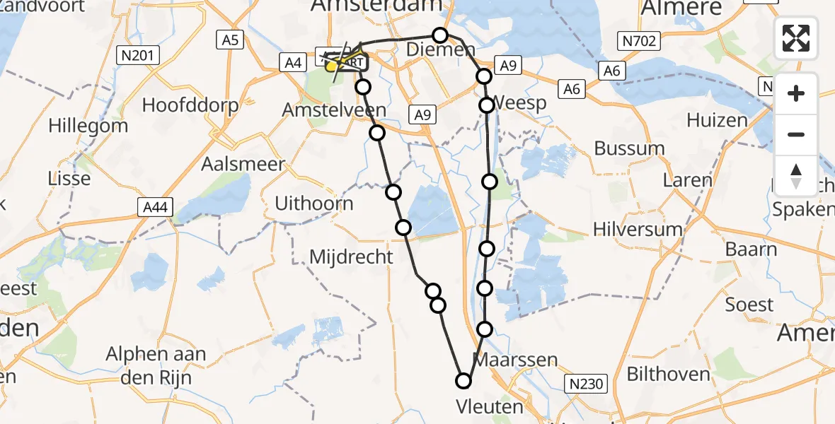 Routekaart van de vlucht: Lifeliner 1 naar Amsterdam