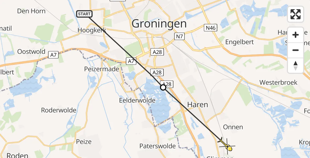Routekaart van de vlucht: Ambulancehelikopter naar Onnen