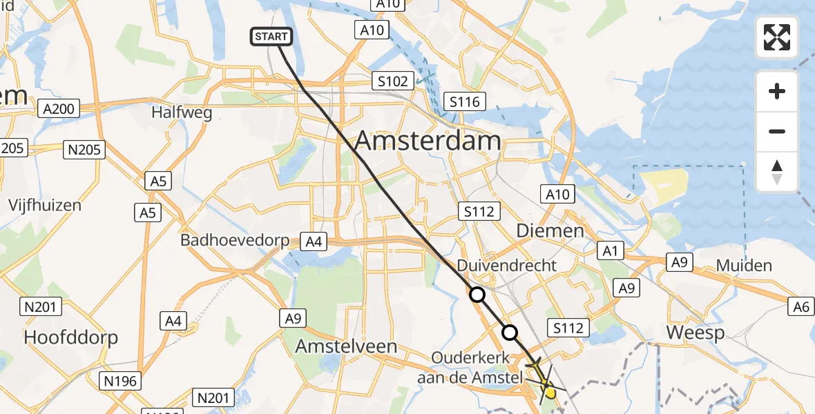 Routekaart van de vlucht: Lifeliner 1 naar Amsterdam