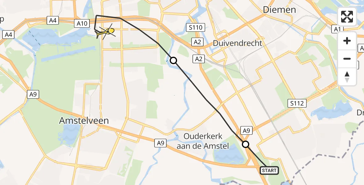 Routekaart van de vlucht: Lifeliner 1 naar Amsterdam