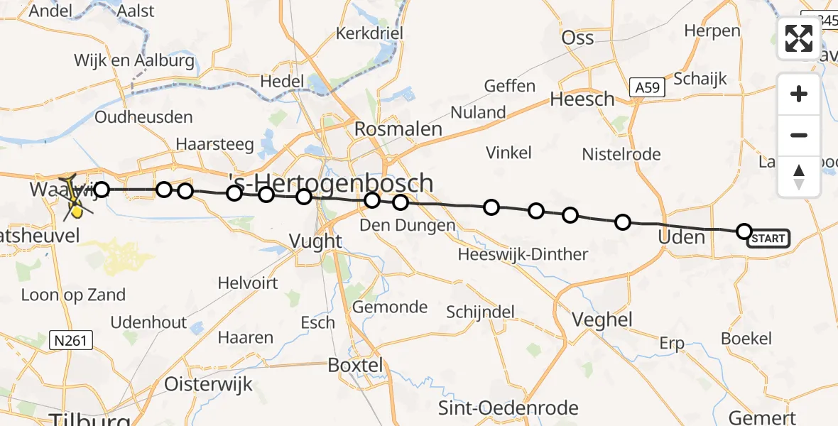 Routekaart van de vlucht: Lifeliner 3 naar Waalwijk