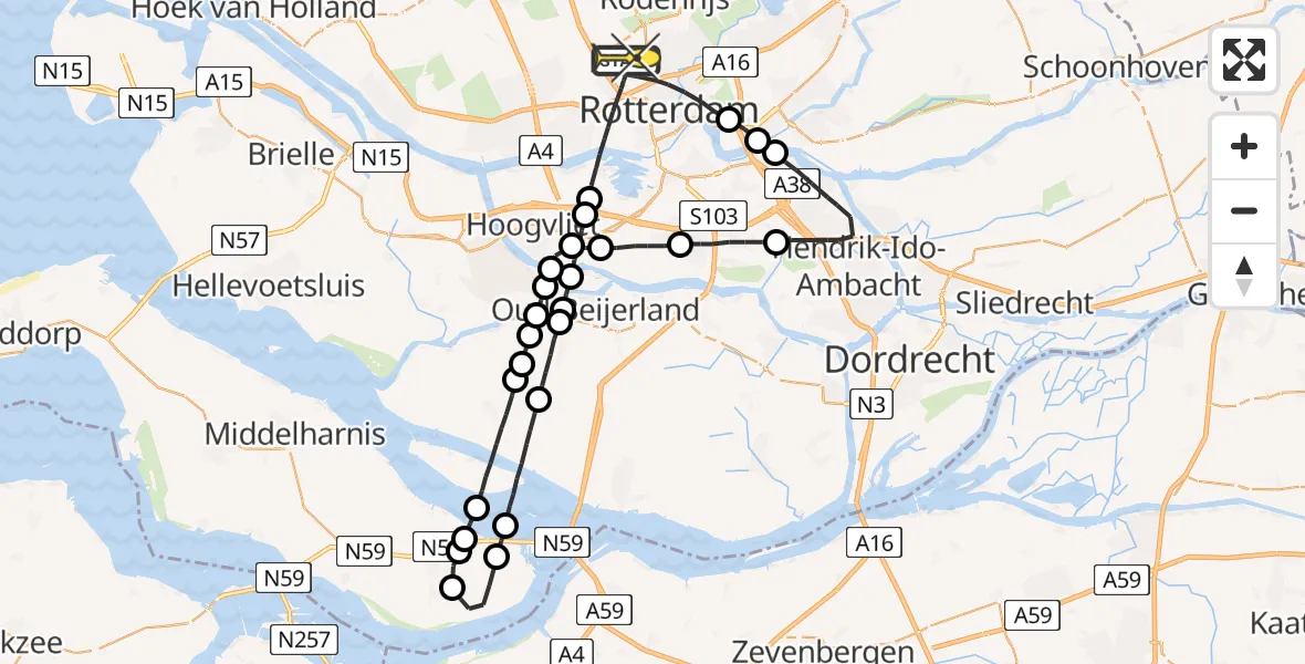 Routekaart van de vlucht: Lifeliner 2 naar Rotterdam