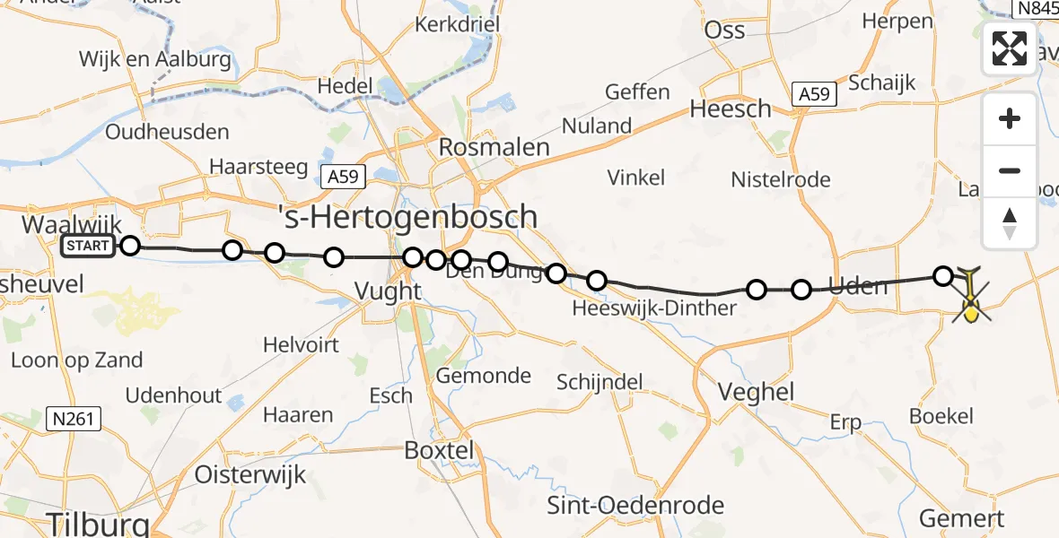 Routekaart van de vlucht: Lifeliner 3 naar Volkel