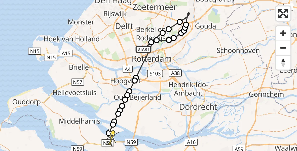 Routekaart van de vlucht: Lifeliner 2 naar Den Bommel