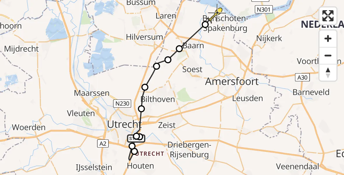 Routekaart van de vlucht: Politieheli naar Bunschoten-Spakenburg