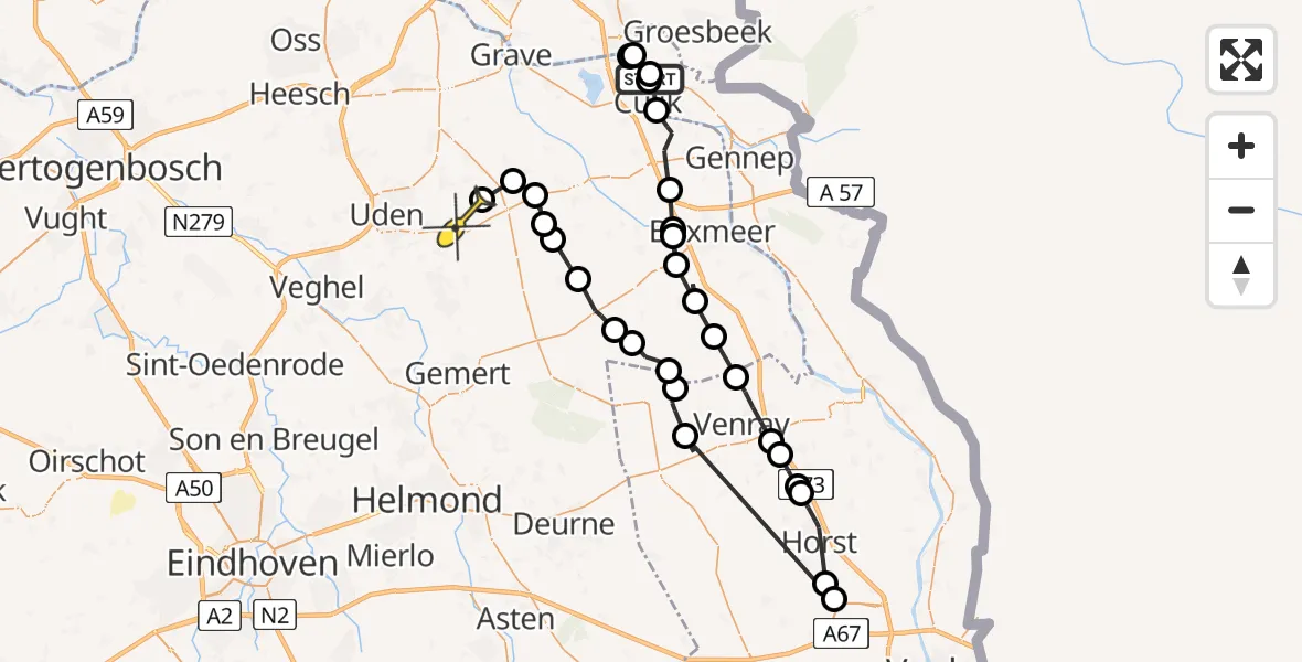 Routekaart van de vlucht: Politieheli naar Volkel