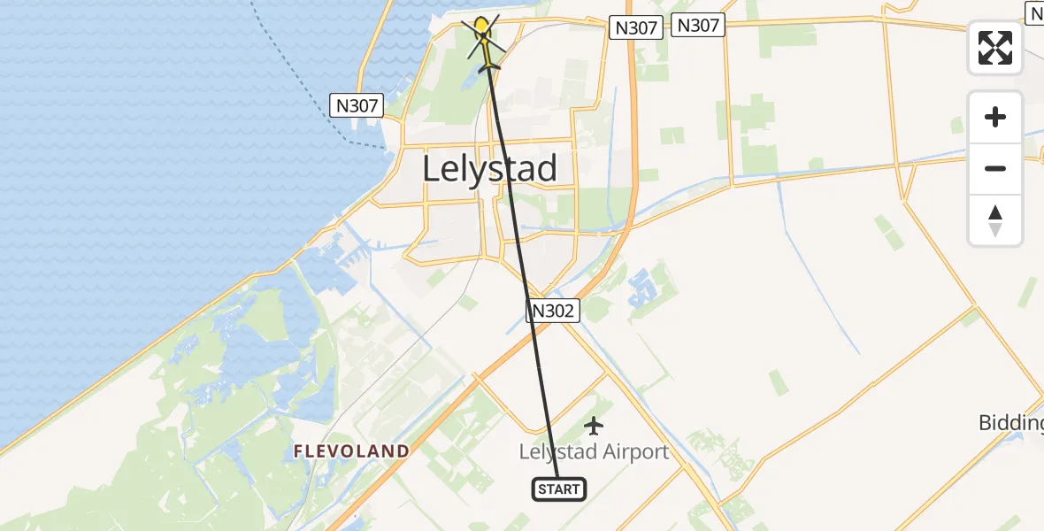 Routekaart van de vlucht: Politieheli naar Lelystad