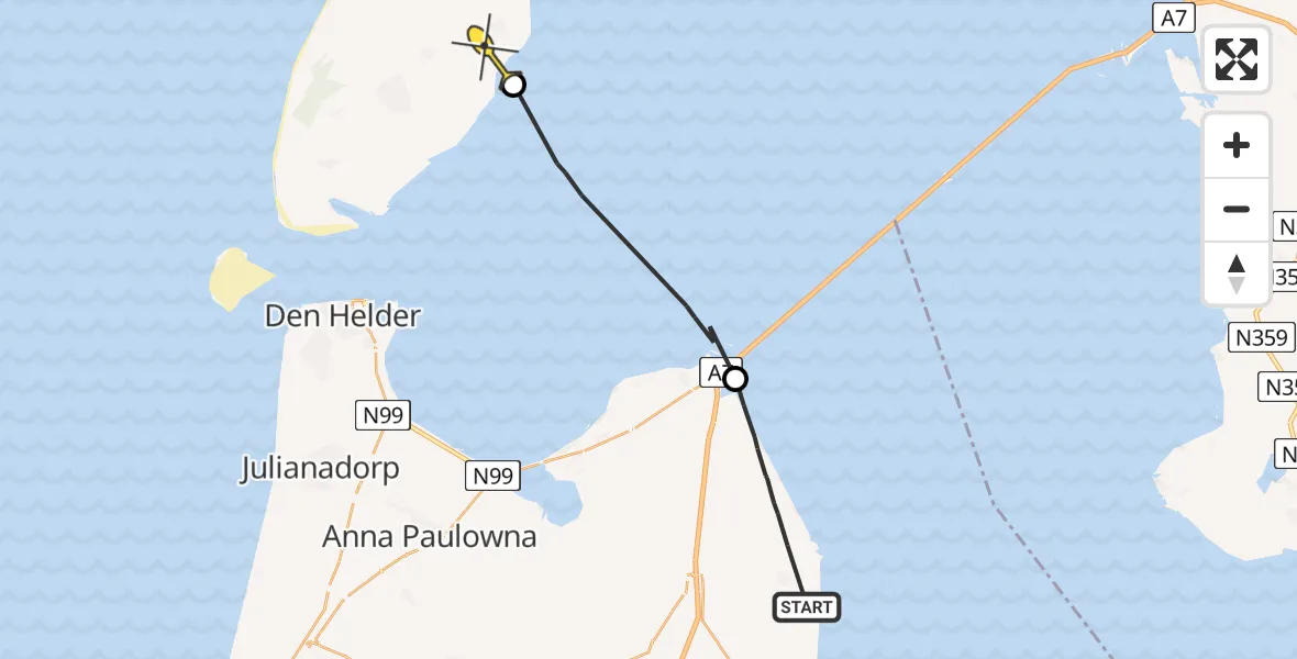 Routekaart van de vlucht: Politiehelikopter naar Oosterend