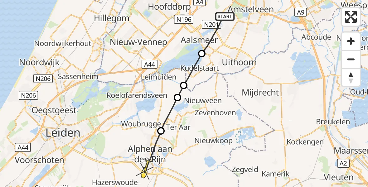 Routekaart van de vlucht: Lifeliner 1 naar Alphen aan den Rijn