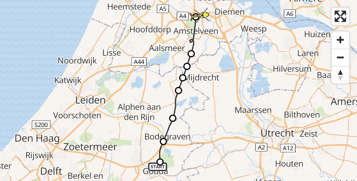 Routekaart van de vlucht: Lifeliner 1 naar Amsterdam