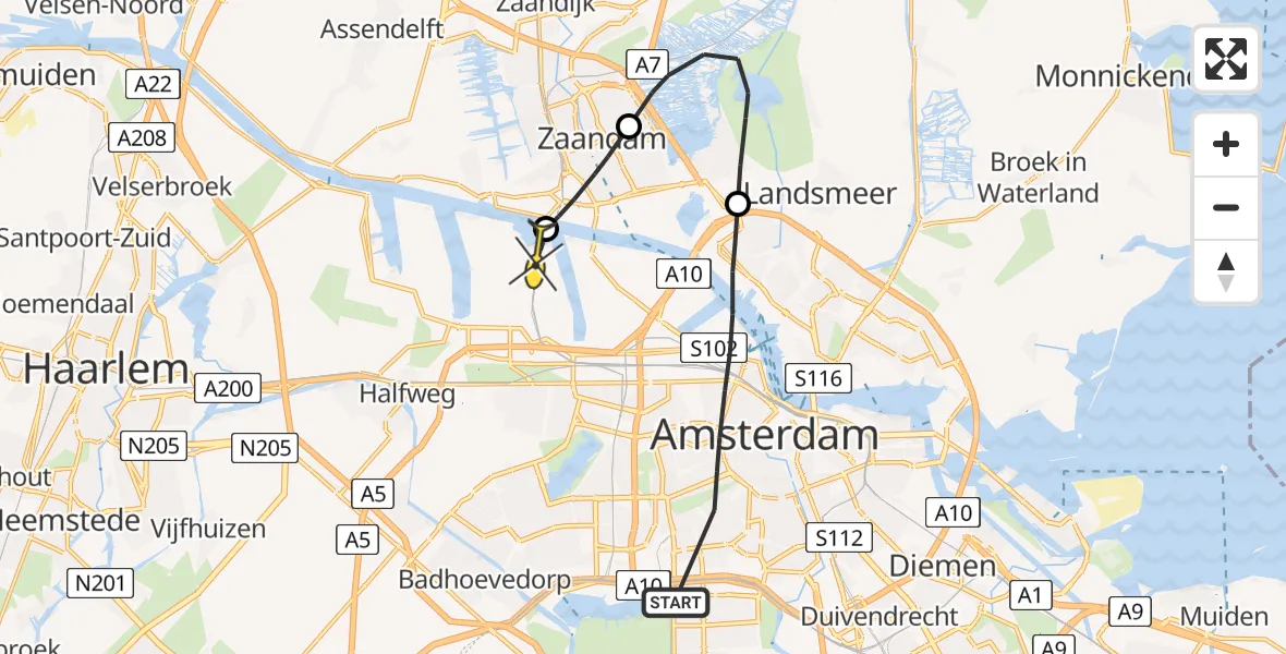 Routekaart van de vlucht: Lifeliner 1 naar Amsterdam