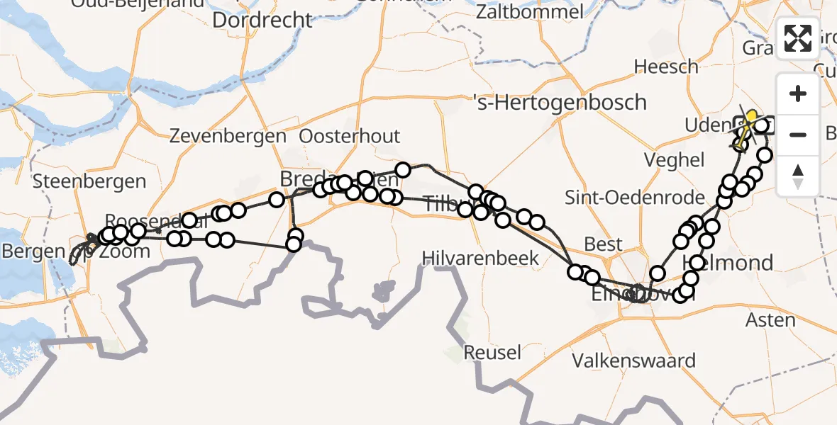 Routekaart van de vlucht: Politieheli naar Volkel