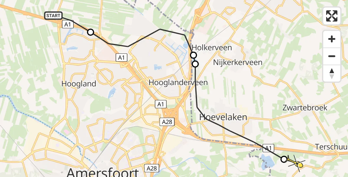 Routekaart van de vlucht: Politiehelikopter naar Terschuur