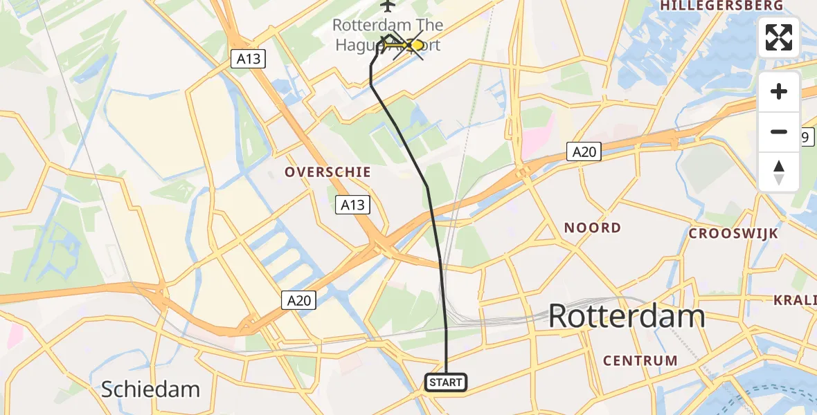 Routekaart van de vlucht: Lifeliner 2 naar Rotterdam