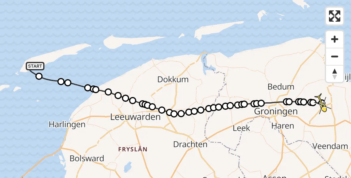 Routekaart van de vlucht: Lifeliner 4 naar Hellum