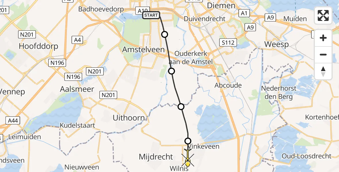 Routekaart van de vlucht: Lifeliner 1 naar Wilnis