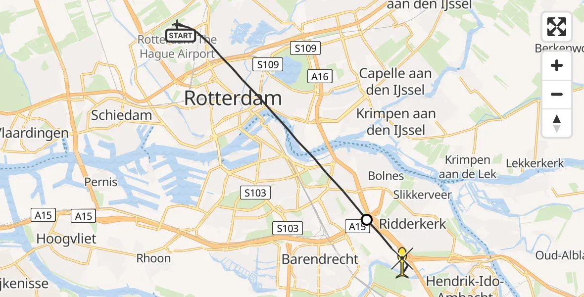 Routekaart van de vlucht: Lifeliner 2 naar Ridderkerk