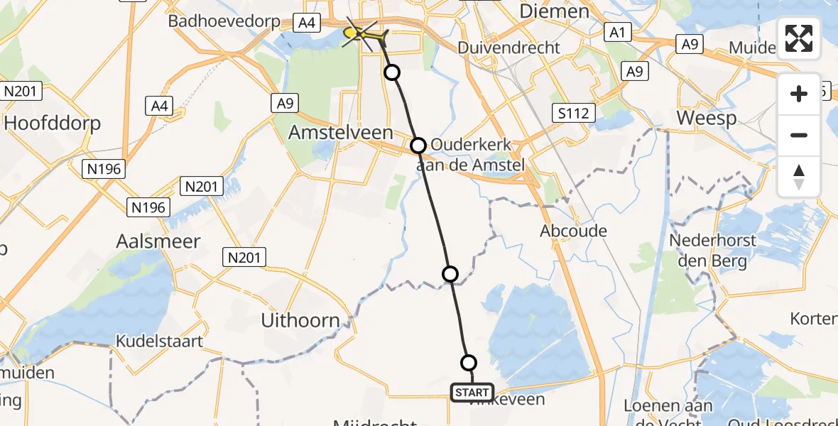 Routekaart van de vlucht: Lifeliner 1 naar Amsterdam