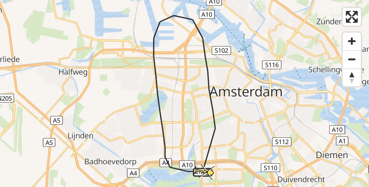 Routekaart van de vlucht: Lifeliner 1 naar Amsterdam