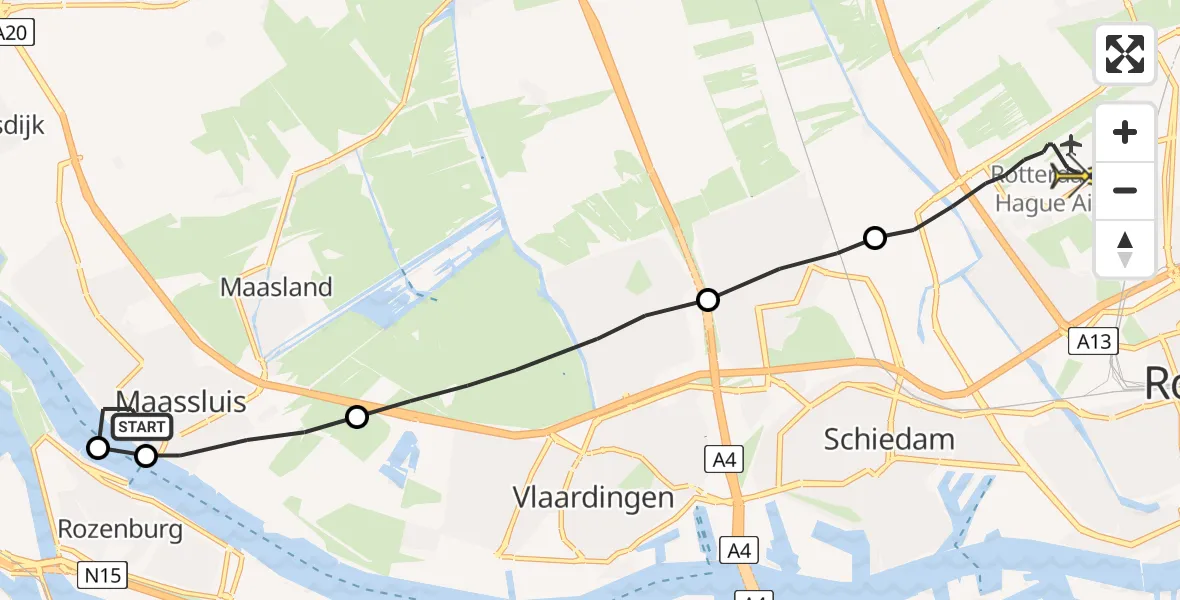 Routekaart van de vlucht: Lifeliner 2 naar Rotterdam