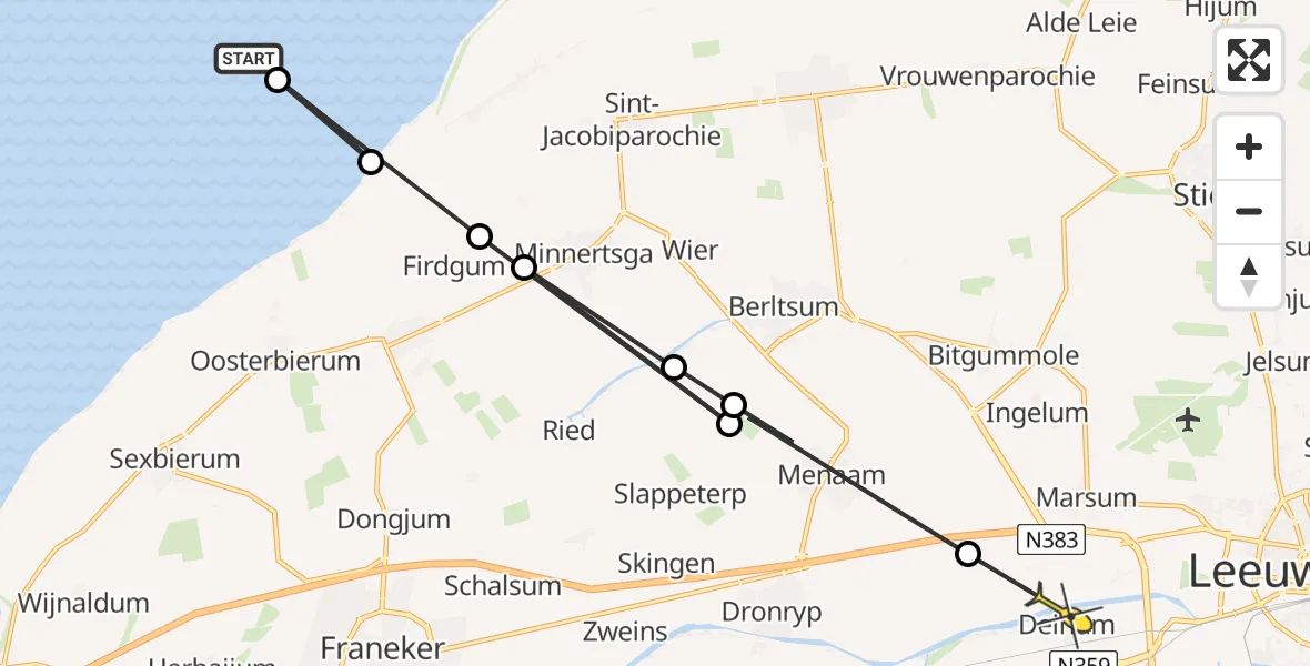 Routekaart van de vlucht: Ambulanceheli naar Deinum