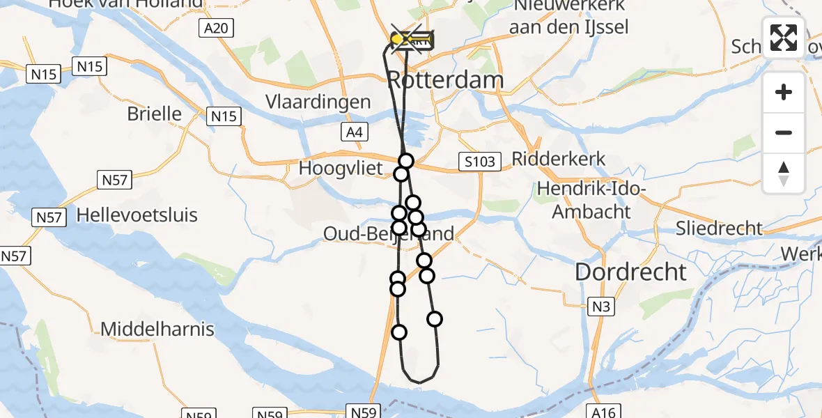 Routekaart van de vlucht: Lifeliner 2 naar Rotterdam