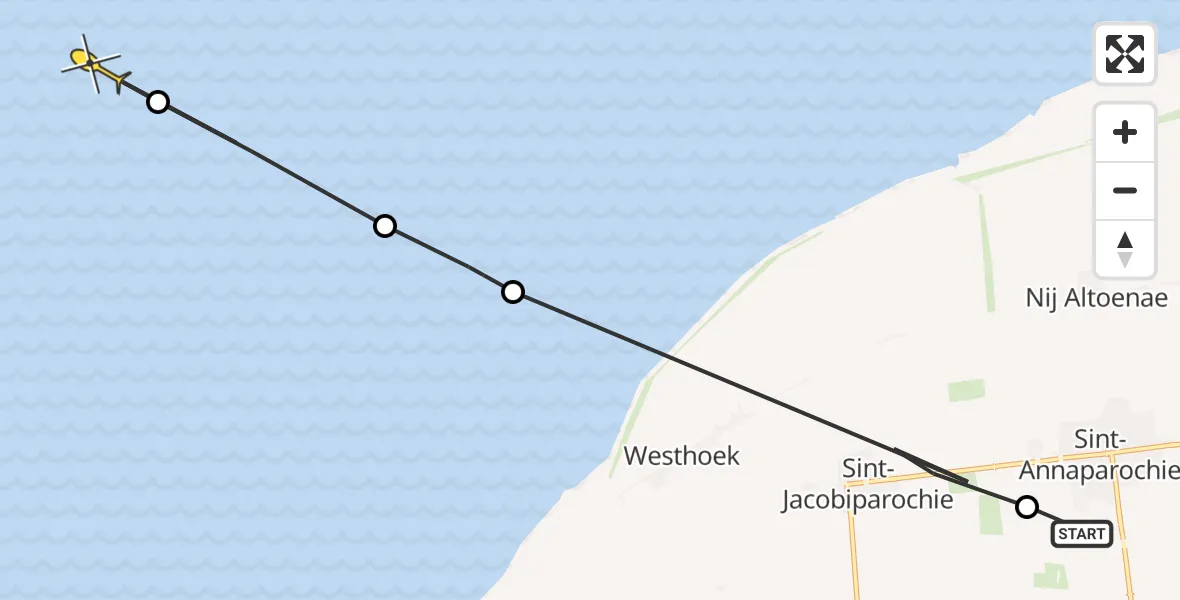 Routekaart van de vlucht: Ambulancehelikopter naar Oosterend