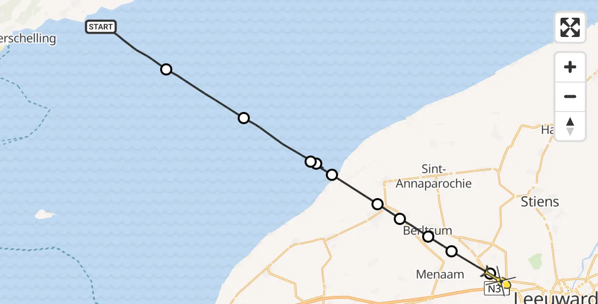 Routekaart van de vlucht: Ambulanceheli naar Marsum