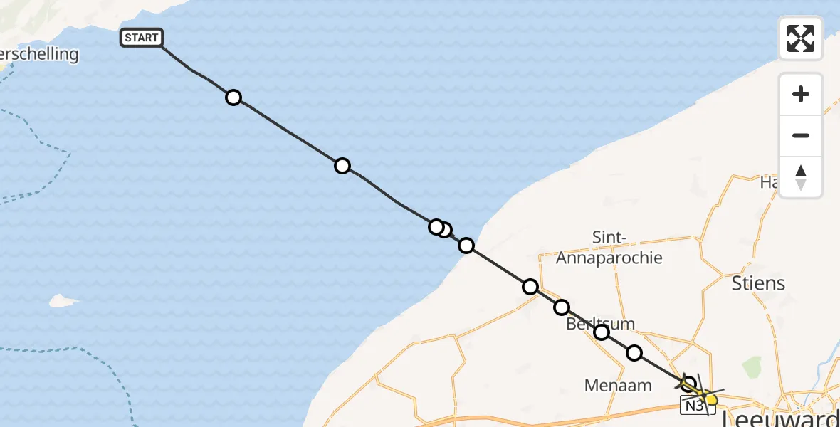 Routekaart van de vlucht: Ambulancehelikopter naar Marsum