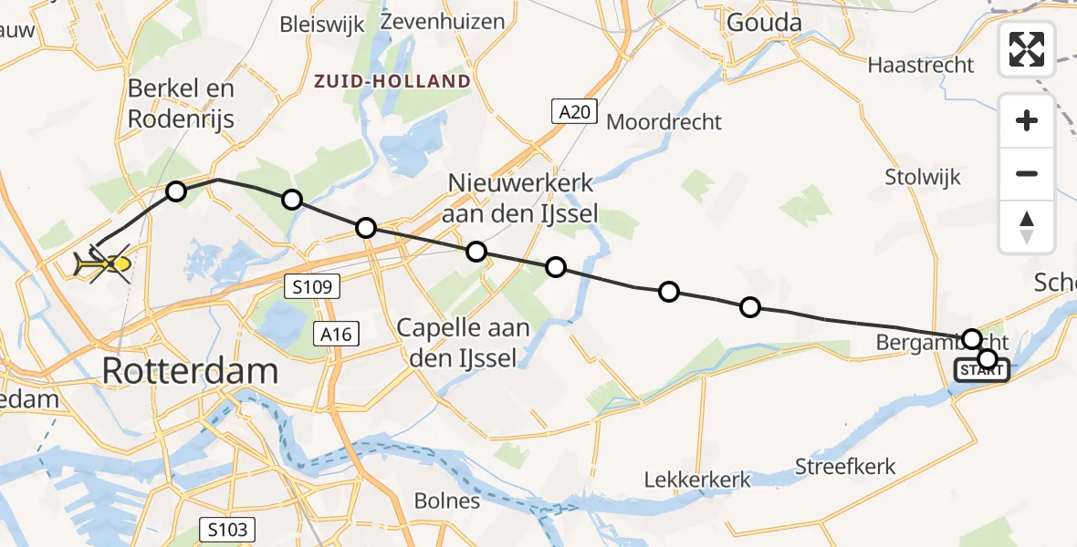 Routekaart van de vlucht: Lifeliner 2 naar Rotterdam