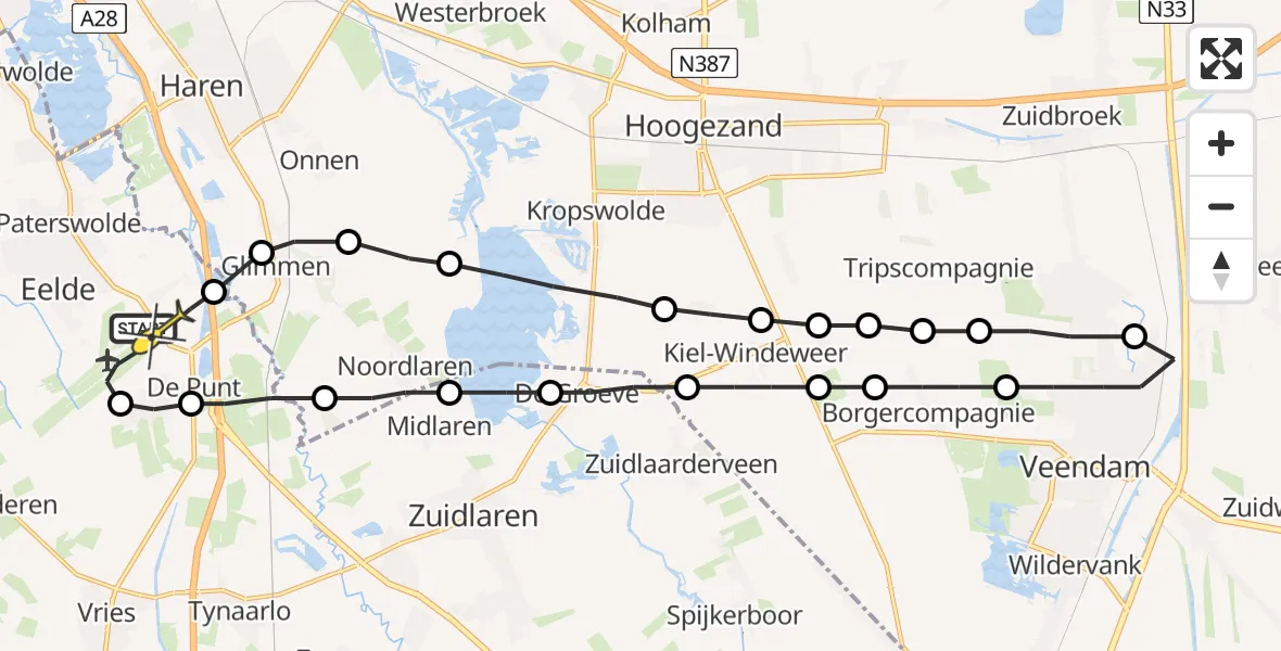 Routekaart van de vlucht: Lifeliner 4 naar Eelde