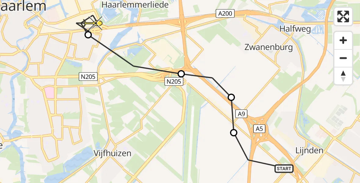Routekaart van de vlucht: Lifeliner 1 naar Haarlem