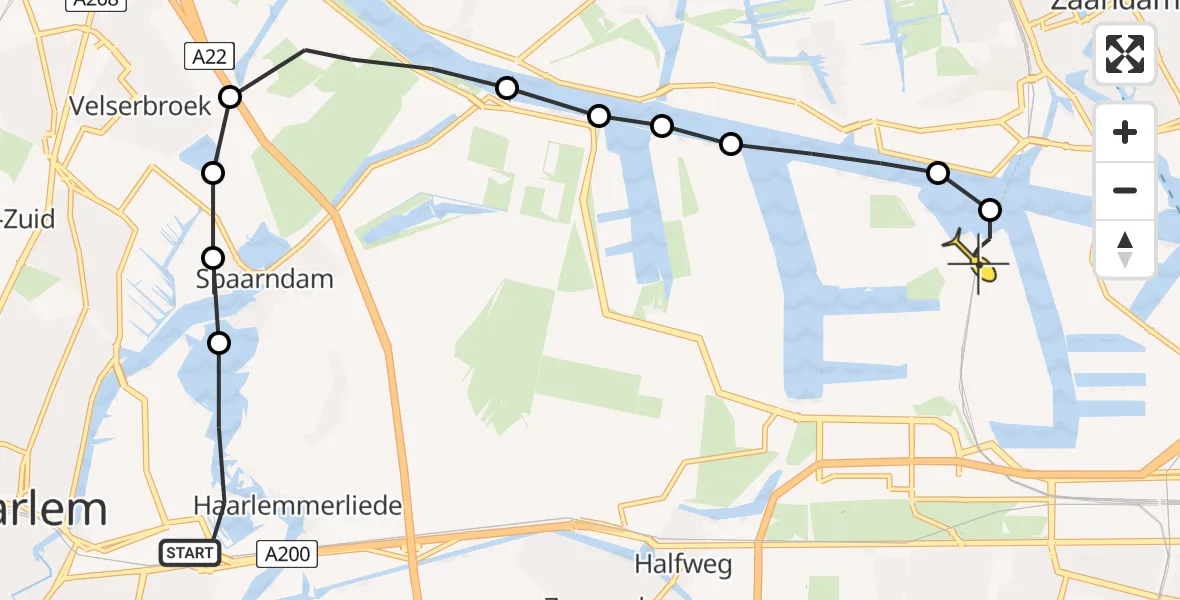 Routekaart van de vlucht: Lifeliner 1 naar Amsterdam