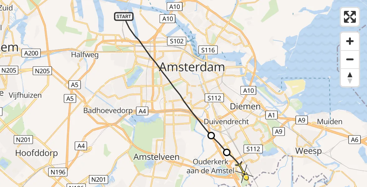 Routekaart van de vlucht: Lifeliner 1 naar Amsterdam