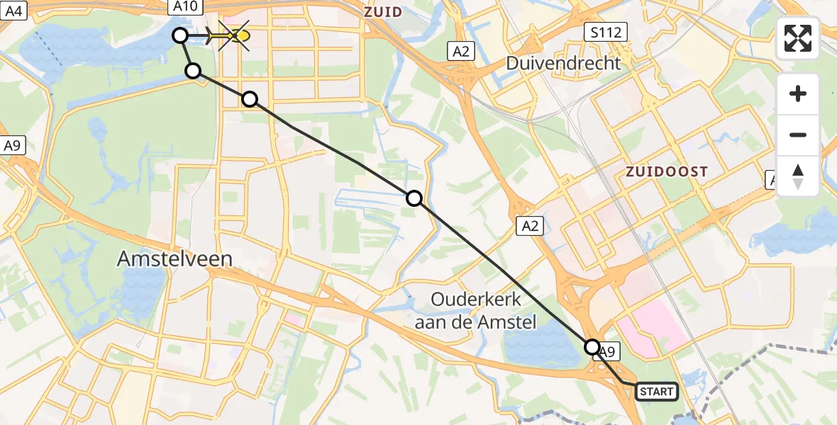 Routekaart van de vlucht: Lifeliner 1 naar Amsterdam