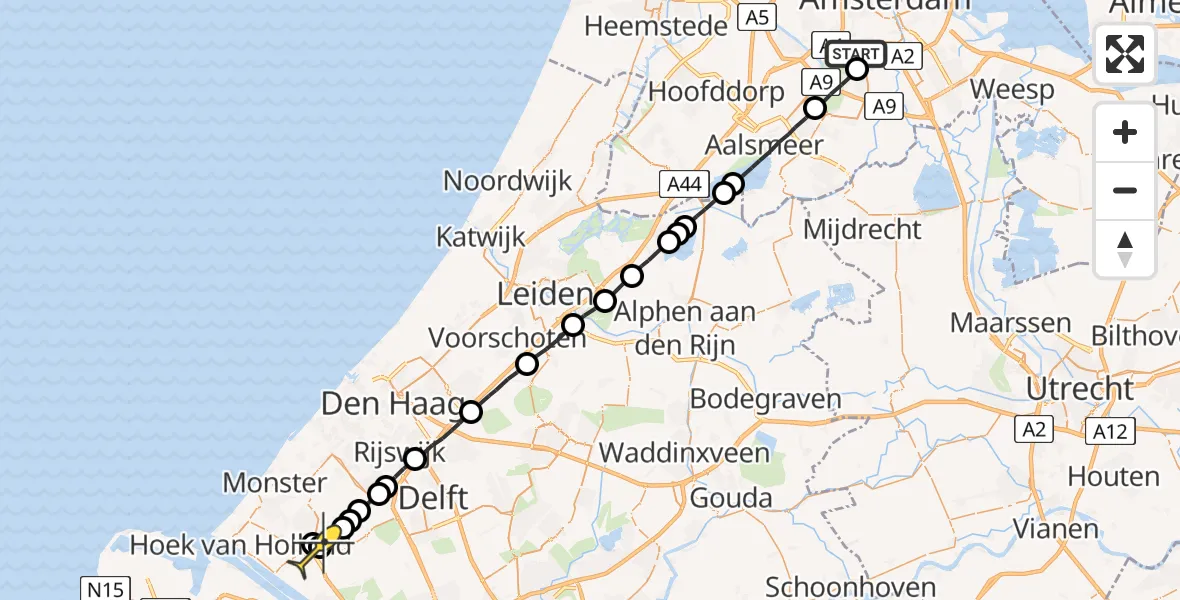 Routekaart van de vlucht: Lifeliner 1 naar De Lier