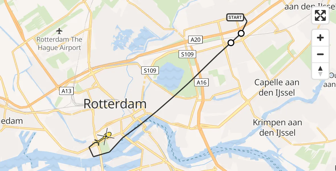 Routekaart van de vlucht: Lifeliner 2 naar Rotterdam