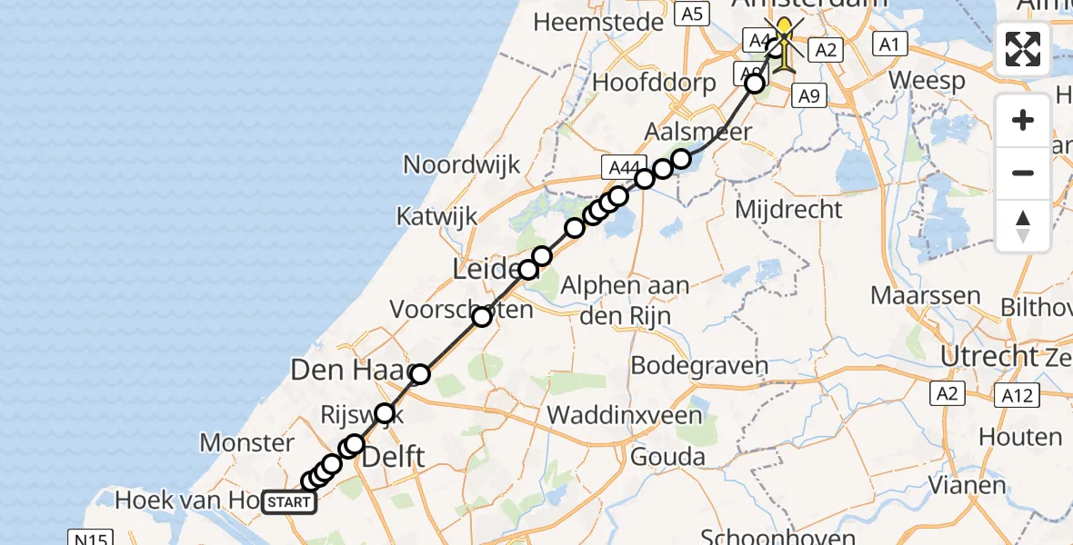 Routekaart van de vlucht: Lifeliner 1 naar Amsterdam