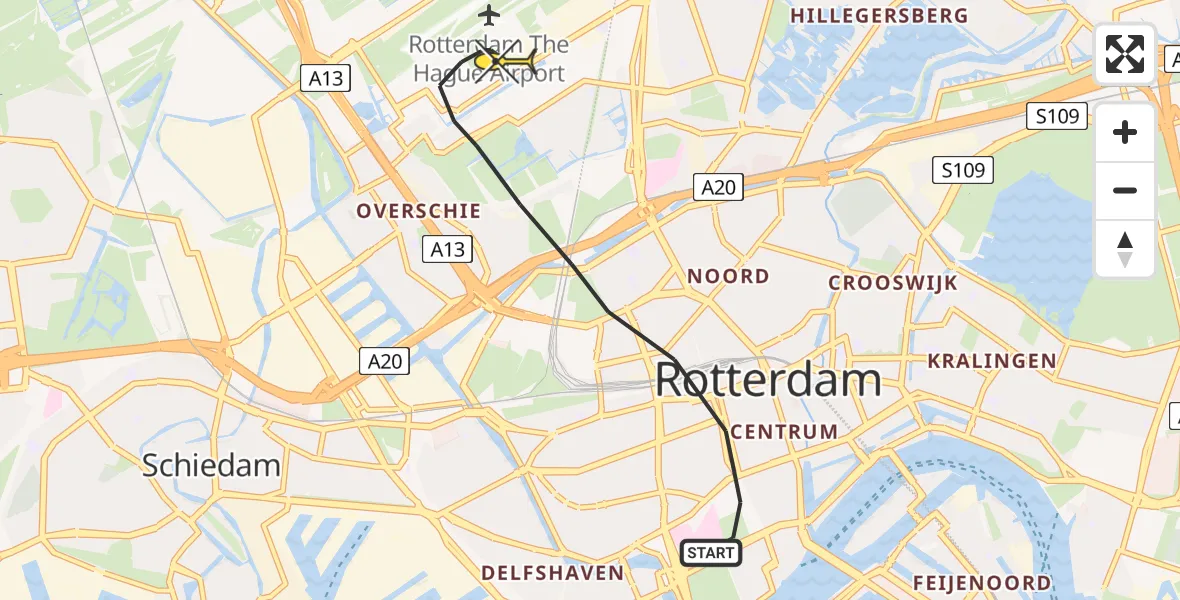 Routekaart van de vlucht: Lifeliner 2 naar Rotterdam