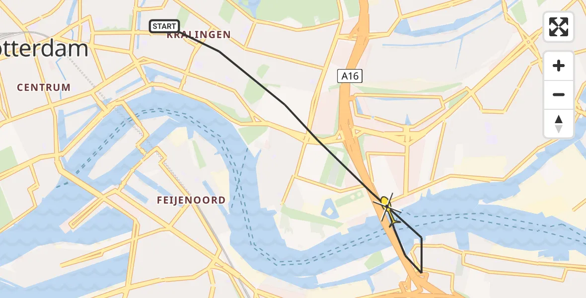 Vluchtroute Traumahelikopter van Rotterdam naar 