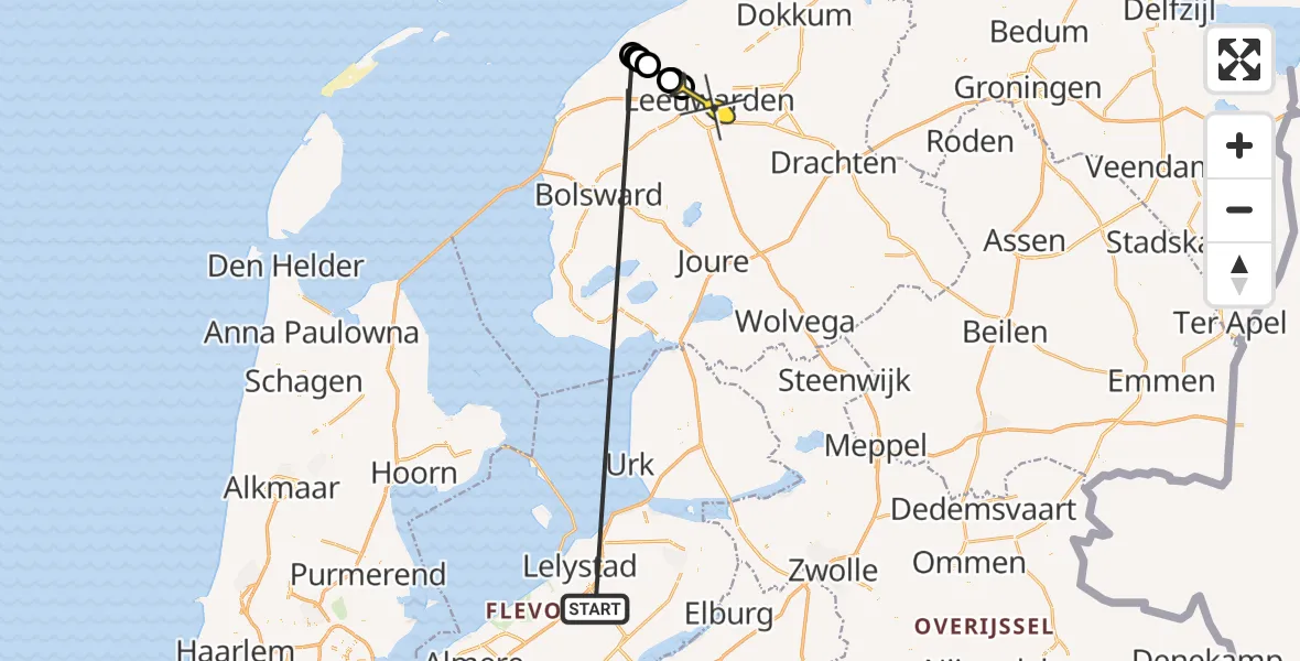Routekaart van de vlucht: Traumahelikopter naar Leeuwarden