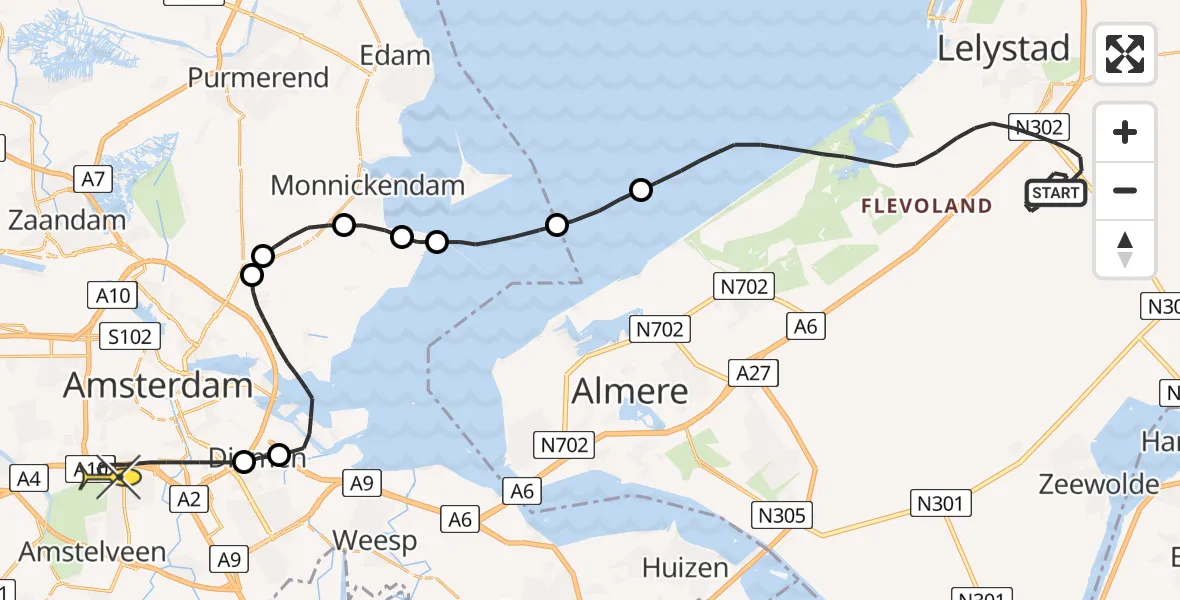 Routekaart van de vlucht: Traumaheli naar Amsterdam