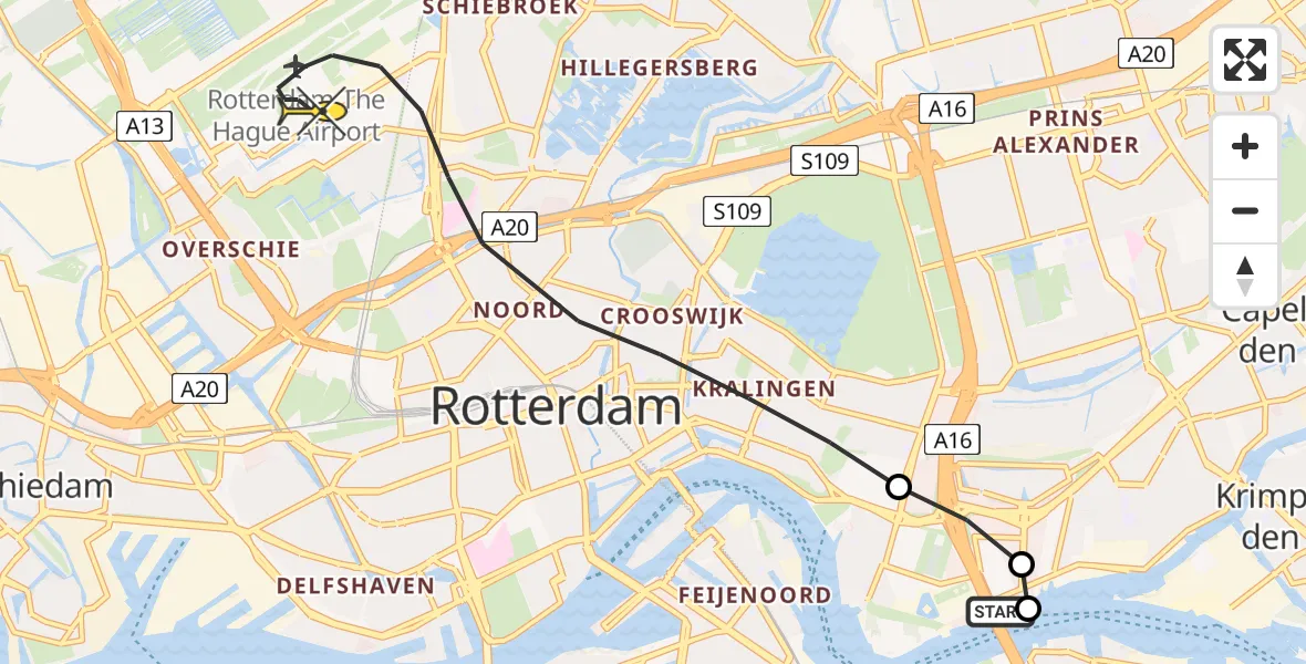 Routekaart van de vlucht: Lifeliner 2 naar Rotterdam