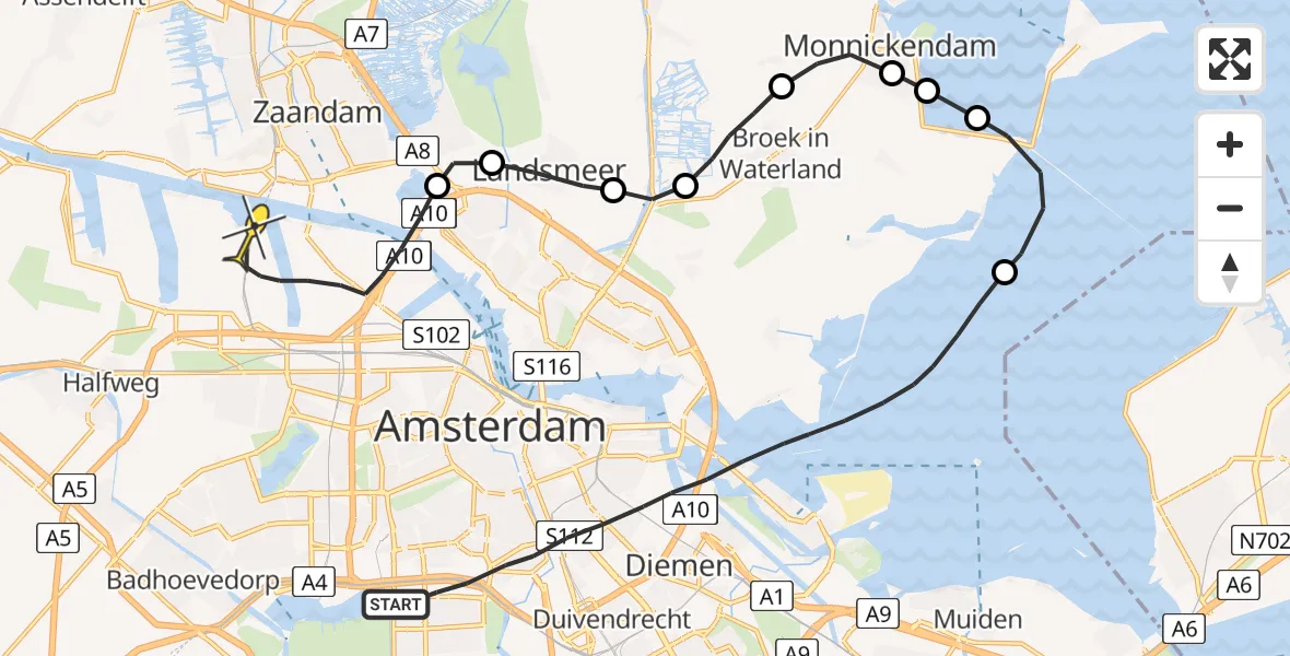 Routekaart van de vlucht: Traumaheli naar Amsterdam