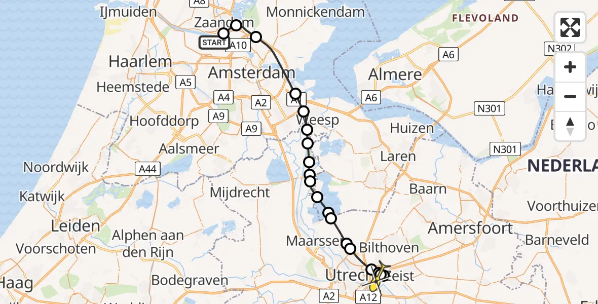 Routekaart van de vlucht: Traumaheli naar Utrecht