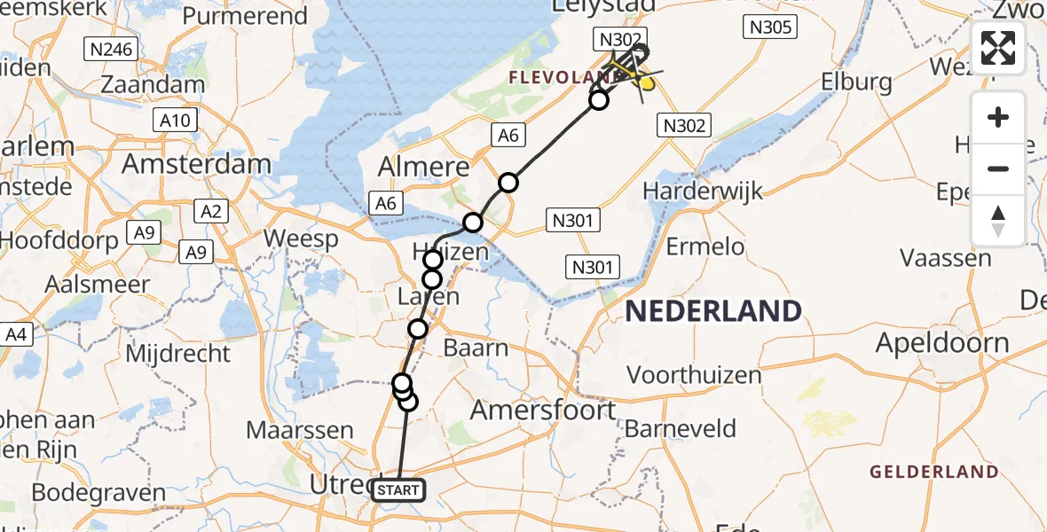 Routekaart van de vlucht: Traumaheli naar Lelystad