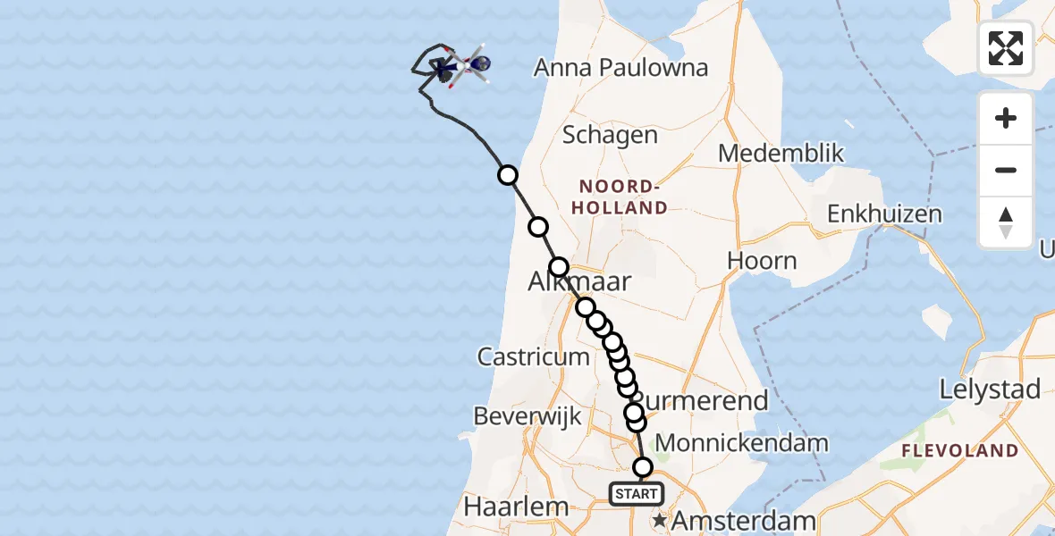 Vluchtroute Politiehelikopter Amsterdam - , 19 april 2022, 10:52