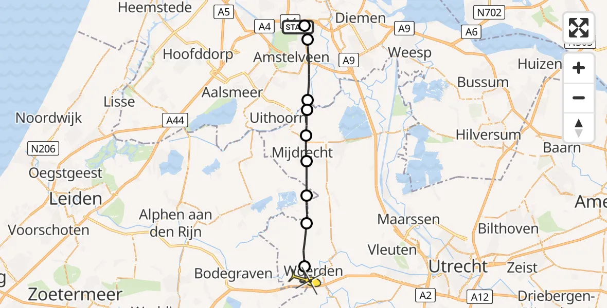 Routekaart van de vlucht: Lifeliner 1 naar Woerden