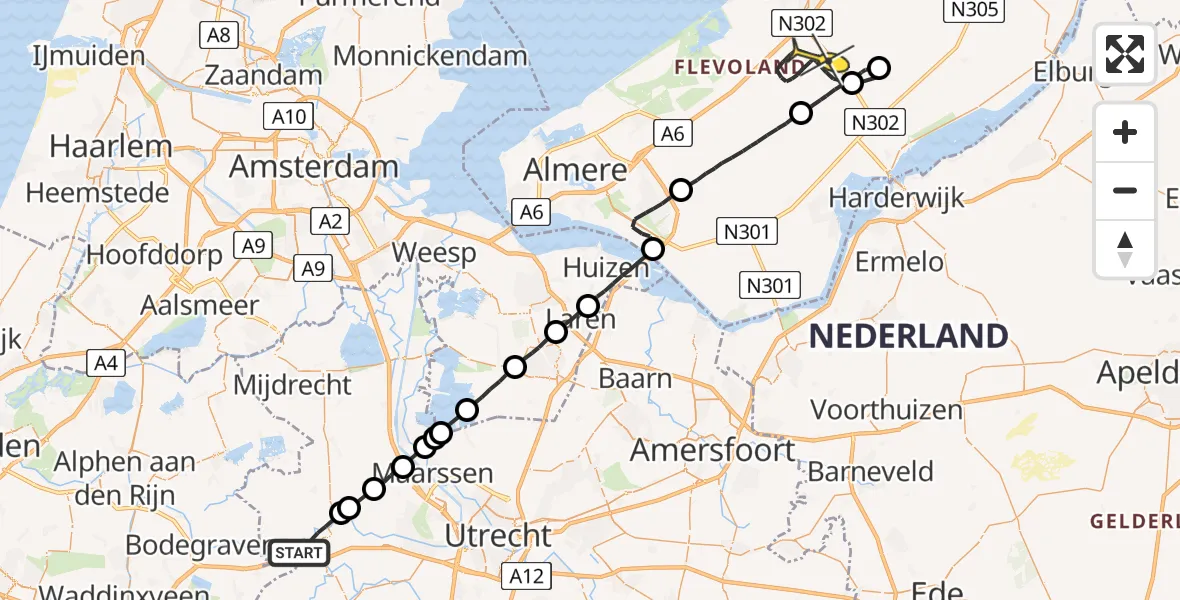 Routekaart van de vlucht: Lifeliner 1 naar Lelystad